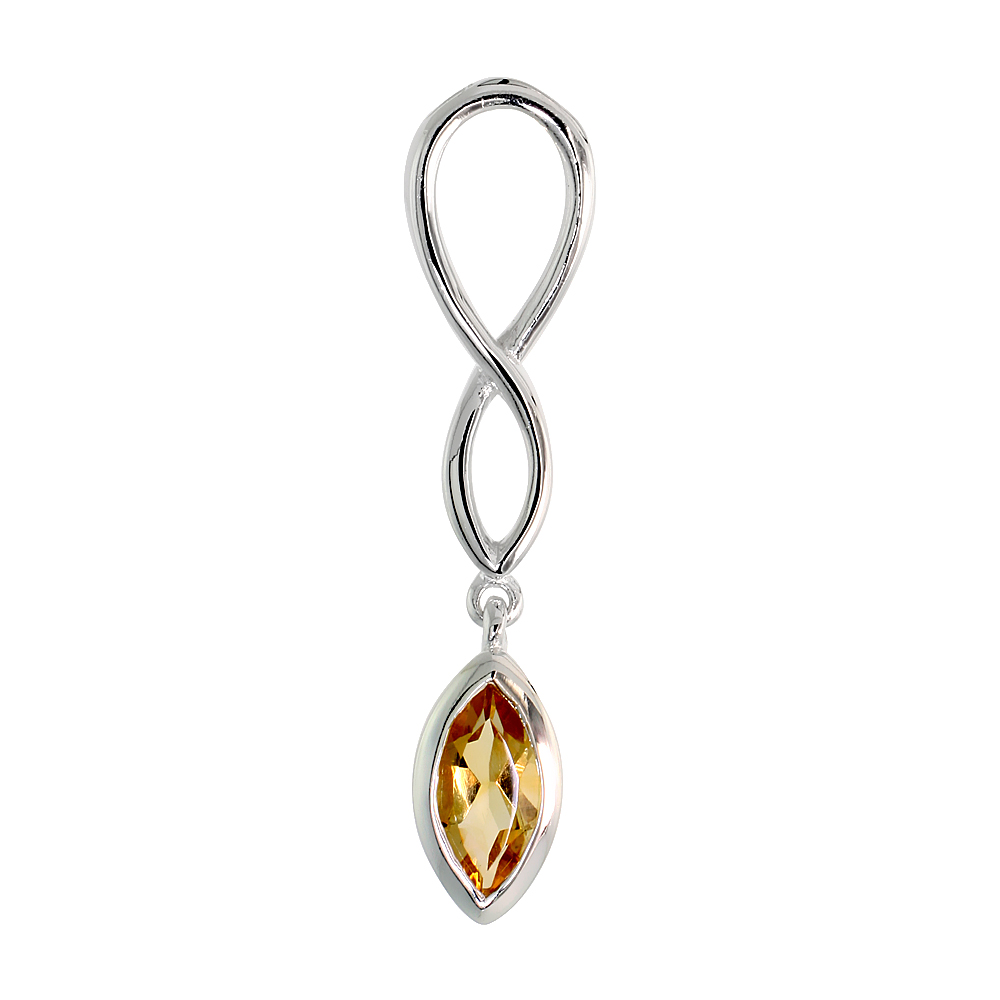 STERLING SILVER GENUINE CITRINE INFINITY SYMBOL PENDANT TEARDROP, 1 1/2 INCH LONG