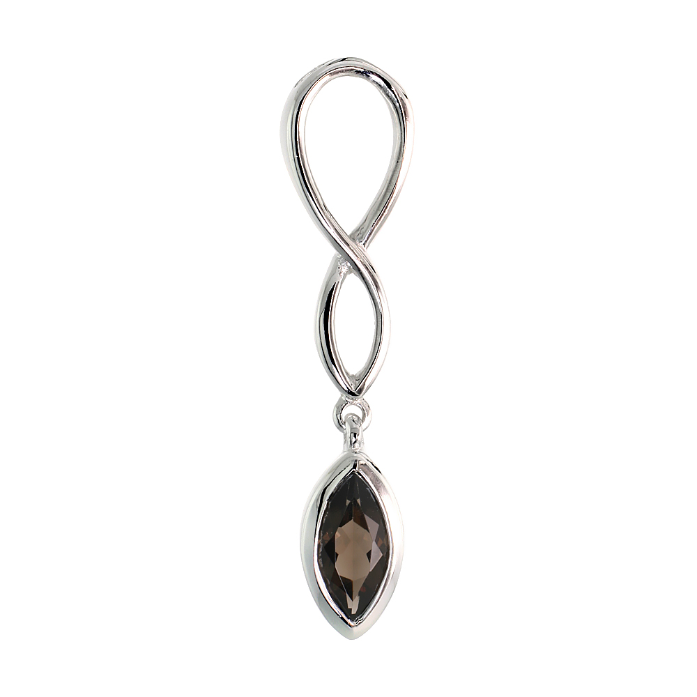 STERLING SILVER GENUINE SMOKY TOPAZ INFINITY SYMBOL PENDANT TEARDROP, 1 1/2 INCH LONG