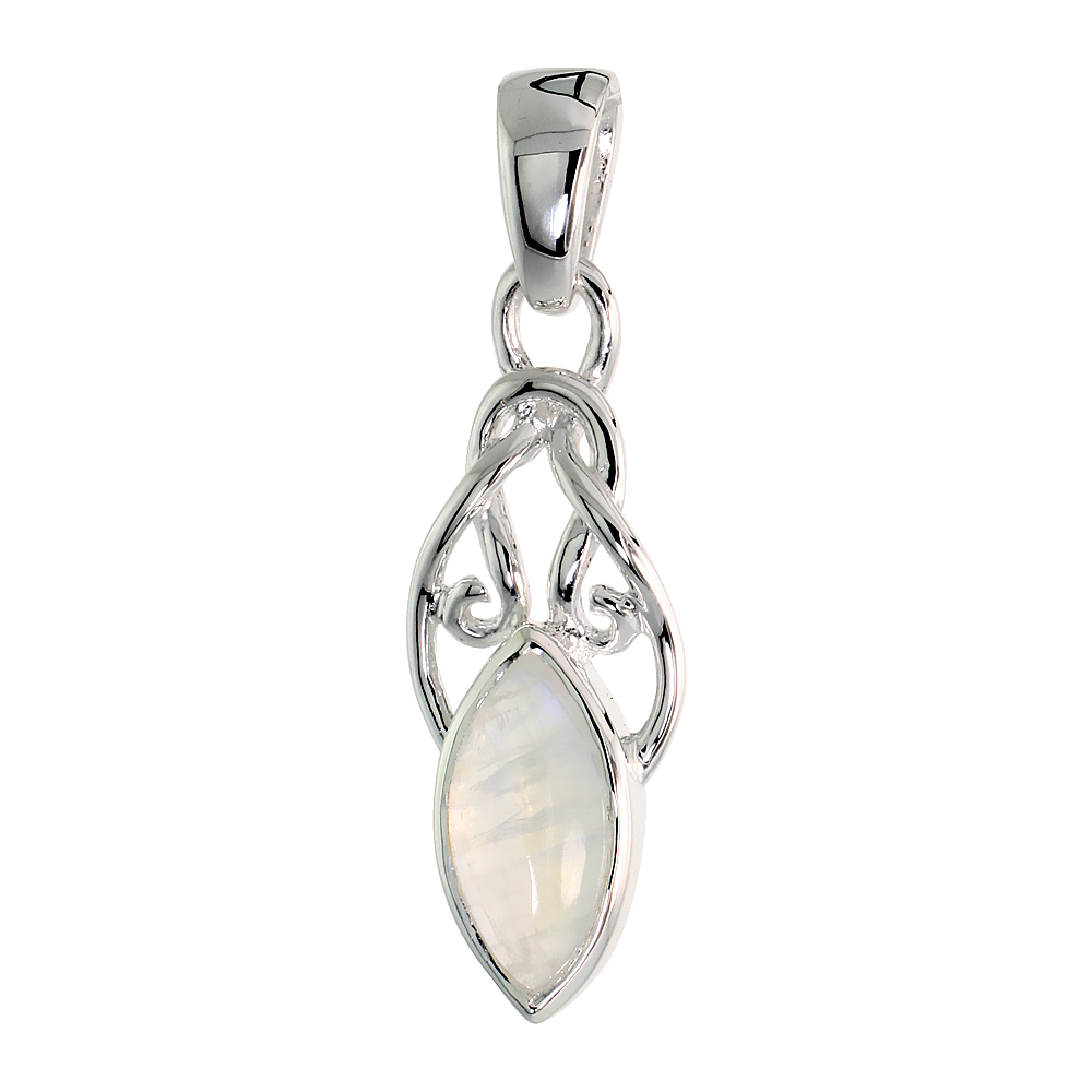 STERLING SILVER GENUINE MARQUISE MOONSTONE KNOT PENDANT, 1 1/16 INCH LONG