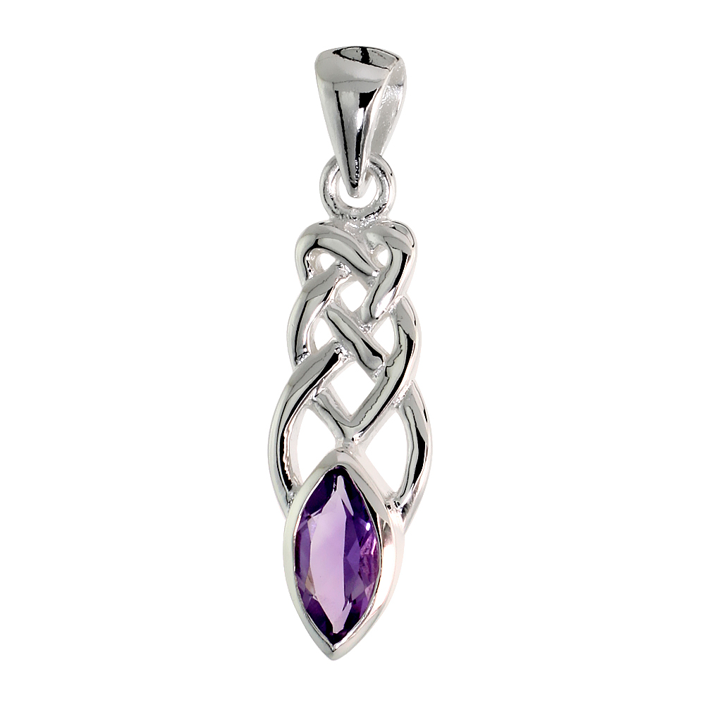 STERLING SILVER GENUINE AMETHYST CELTIC MOTHERHOOD KNOT PENDANT, 1 1/8 INCH LONG
