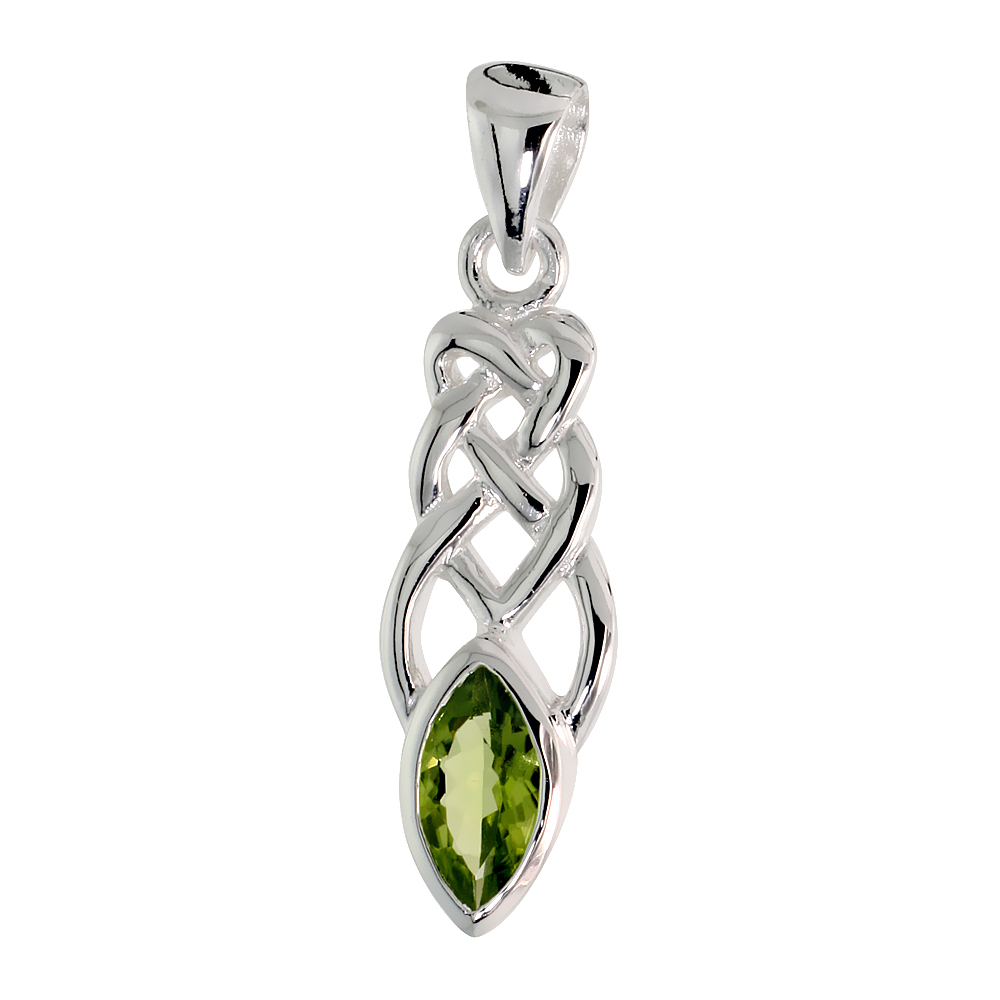 STERLING SILVER GENUINE PERIDOT CELTIC MOTHERHOOD KNOT PENDANT, 1 1/8 INCH LONG
