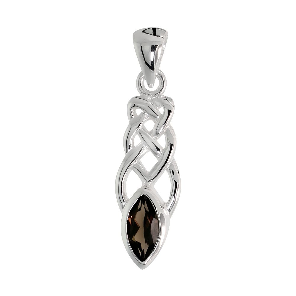 STERLING SILVER GENUINE SMOKY TOPAZ CELTIC MOTHERHOOD KNOT PENDANT, 1 1/8 INCH LONG