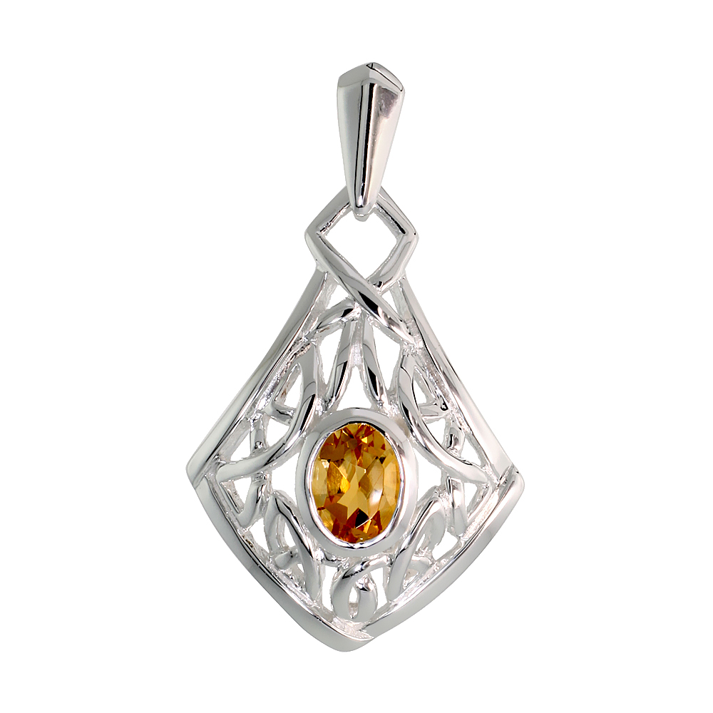 STERLING SILVER GENUINE CITRINE CELTIC QUATERNARY KNOT PENDANT, 1 1/4 INCH LONG