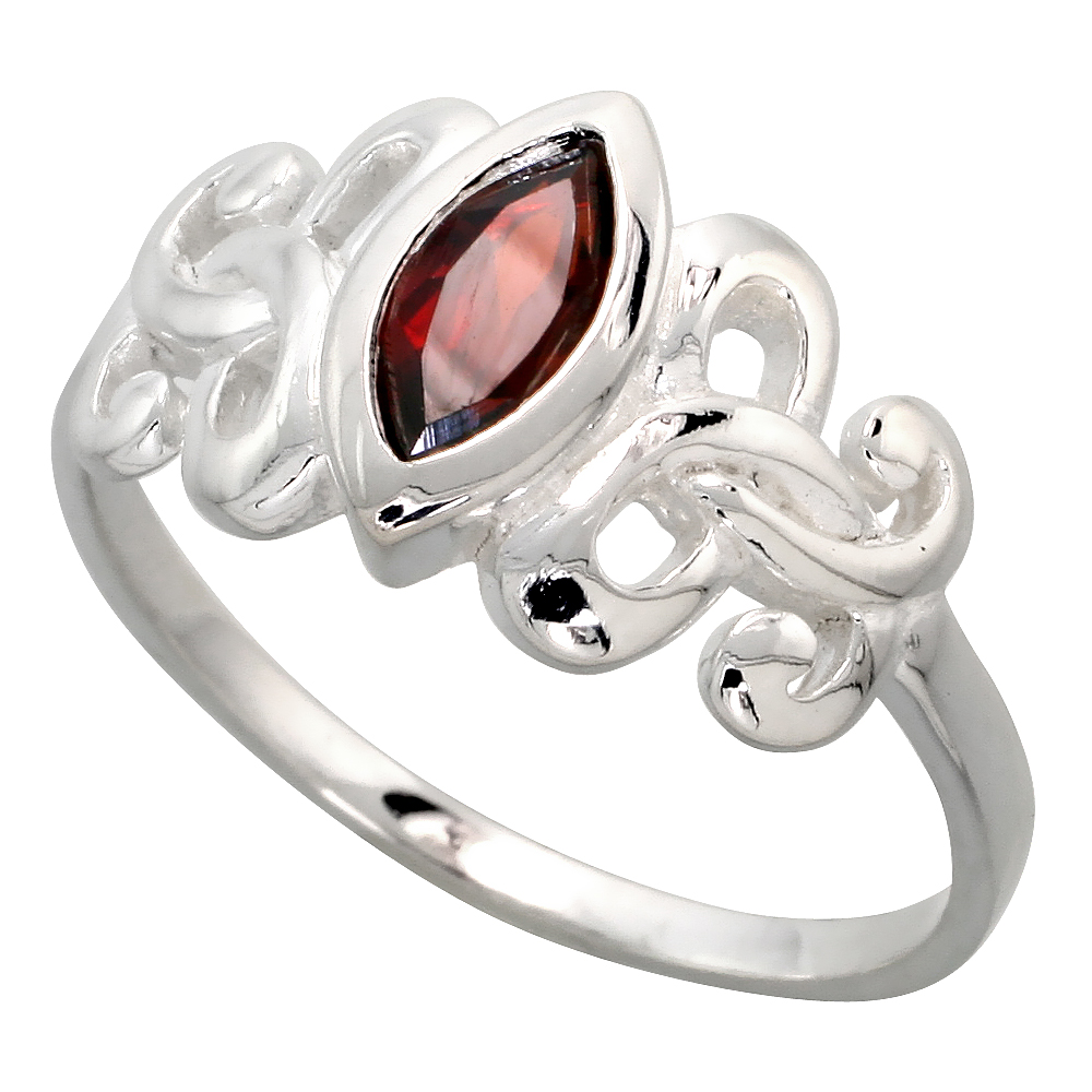 STERLING SILVER CELTIC MOTHERHOOD KNOT RING WITH NATURAL GARNET 3/8 INCH WIDE, SIZES 6 - 10