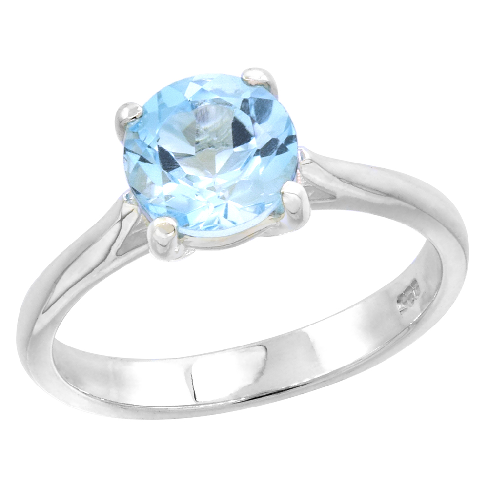 STERLING SILVER BLUE TOPAZ 1 1/2 CT SOLITAIRE RING 1/4 INCH WIDE, SIZES 6 - 10
