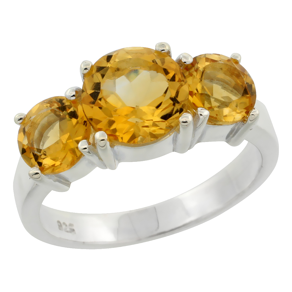 STERLING SILVER CITRINE 3-STONE RING 3.15 CTTW 5/16 INCH WIDE, SIZES 6 - 10