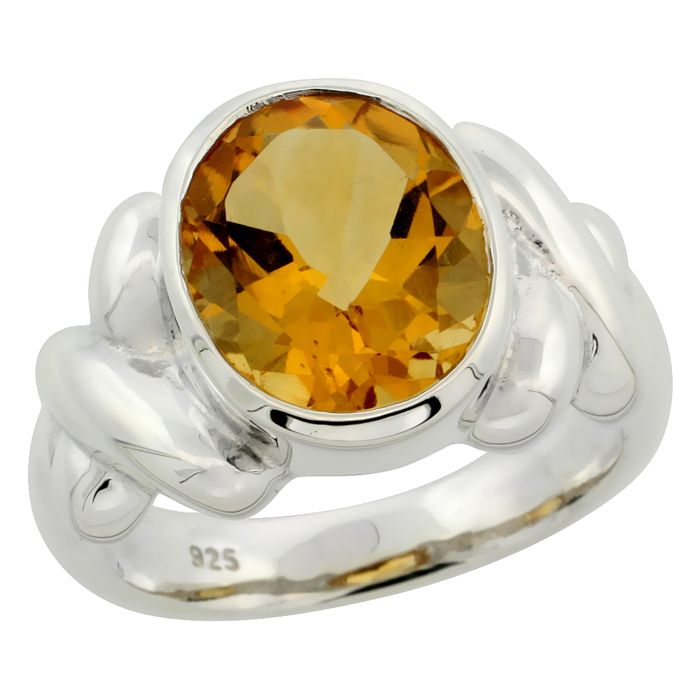 STERLING SILVER CITRINE HUGS & KISSES RING 4.5 CT 1/2 INCH WIDE, SIZES 6 - 10