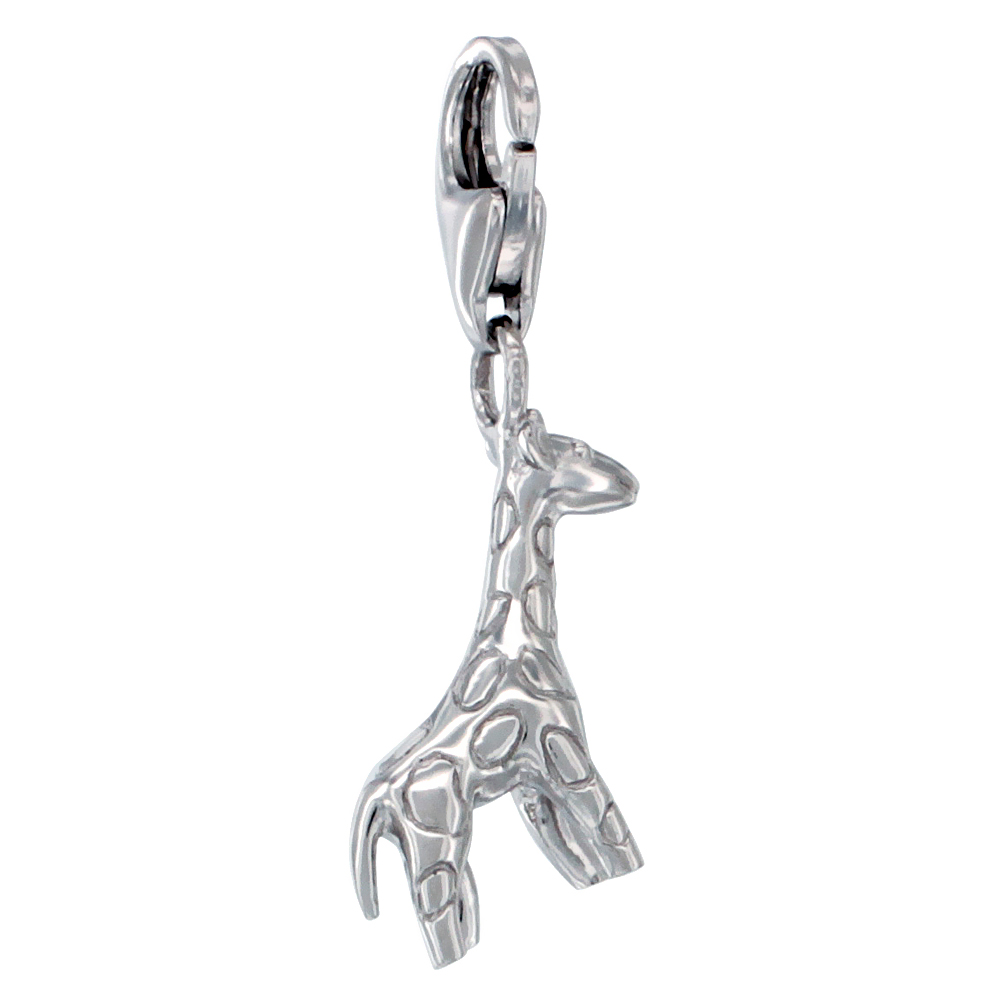Sterling Silver Giraffe Charm with Lobster Clasp for Bracelets Women 3/4 inch