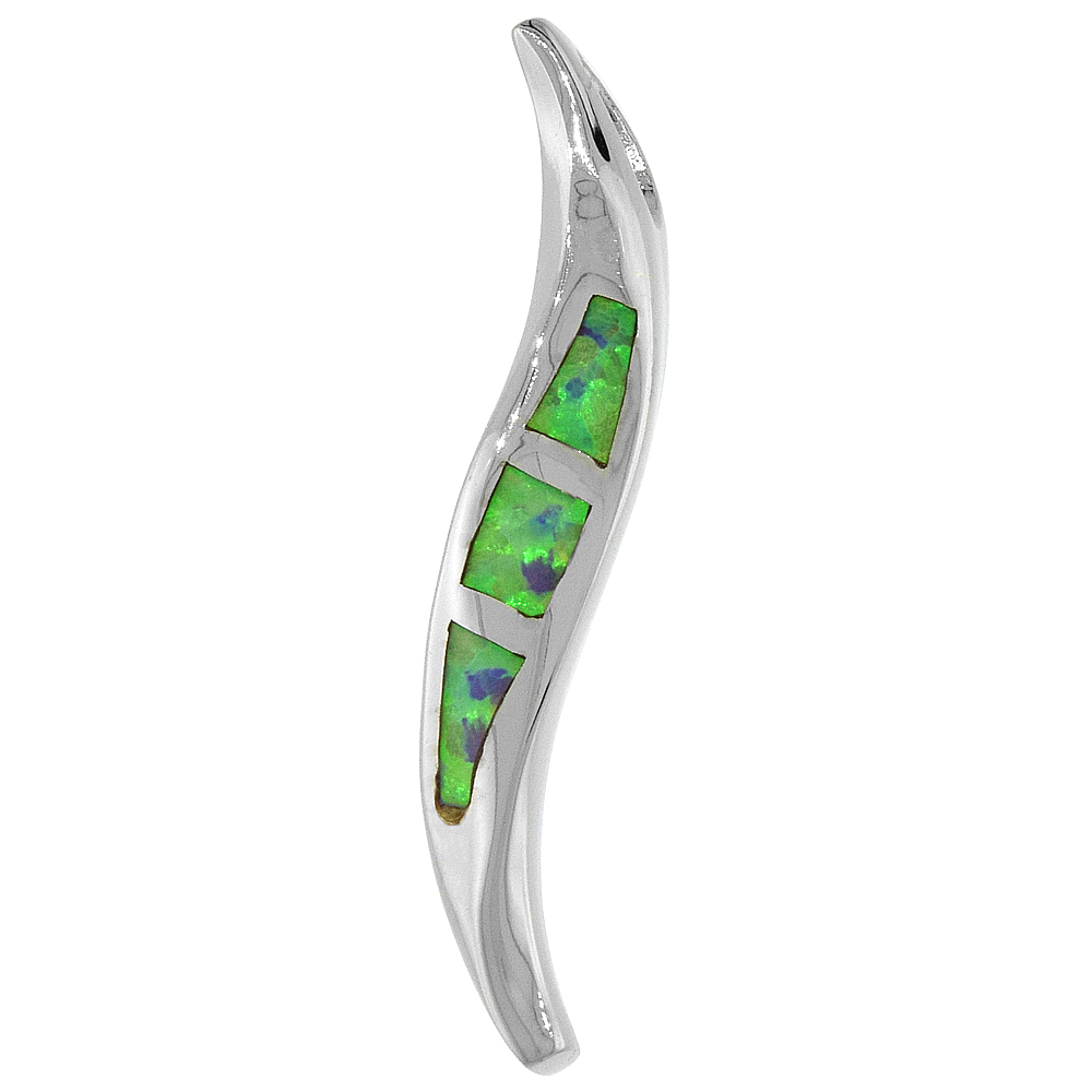 Sterling Silver Synthetic Opal Curvy Stick Necklace for Women Hand Inlay 1 inch Rope Chain