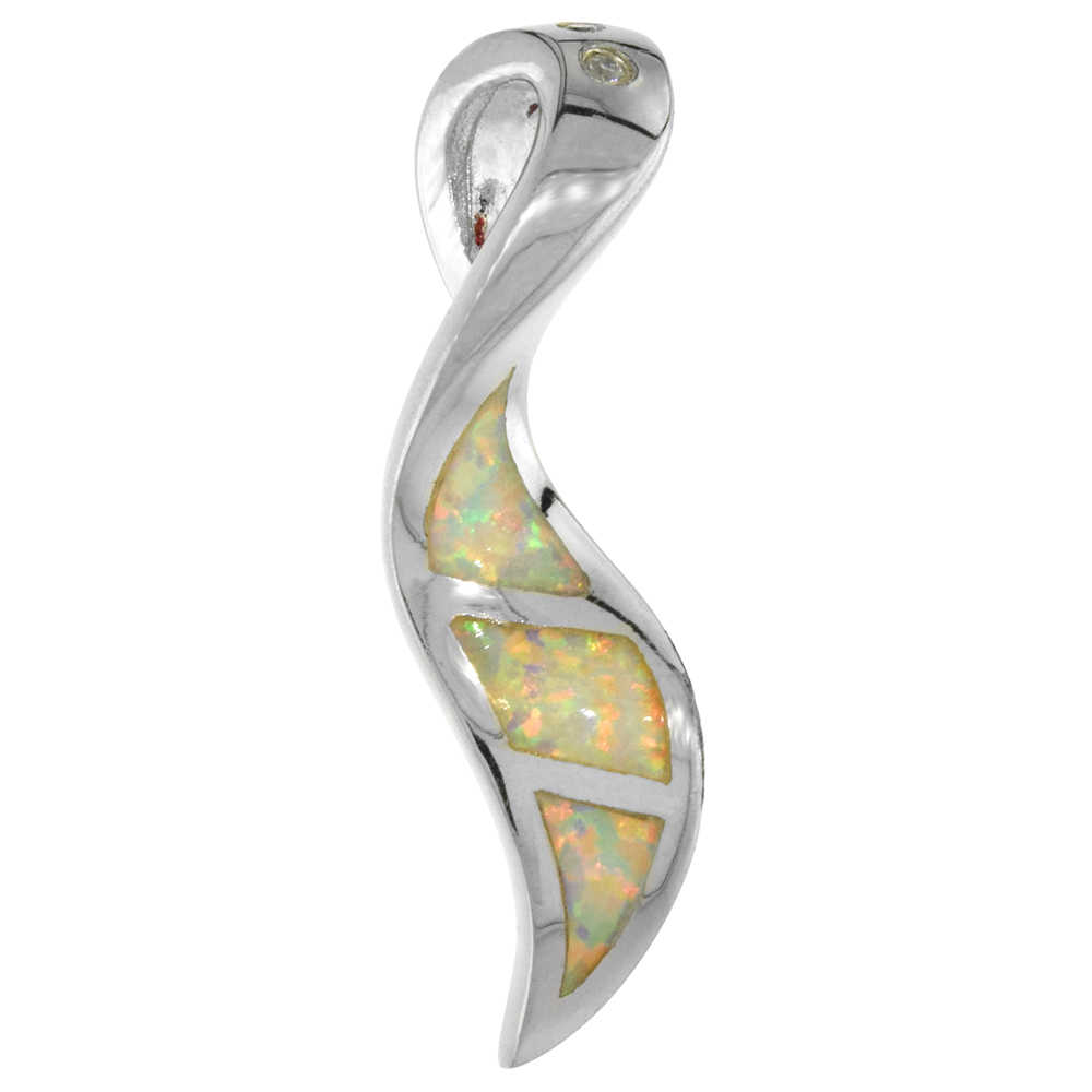 Sterling Silver Synthetic Opal Leaf Pendant for Women Hand Inlay 1 1/8 inch tall