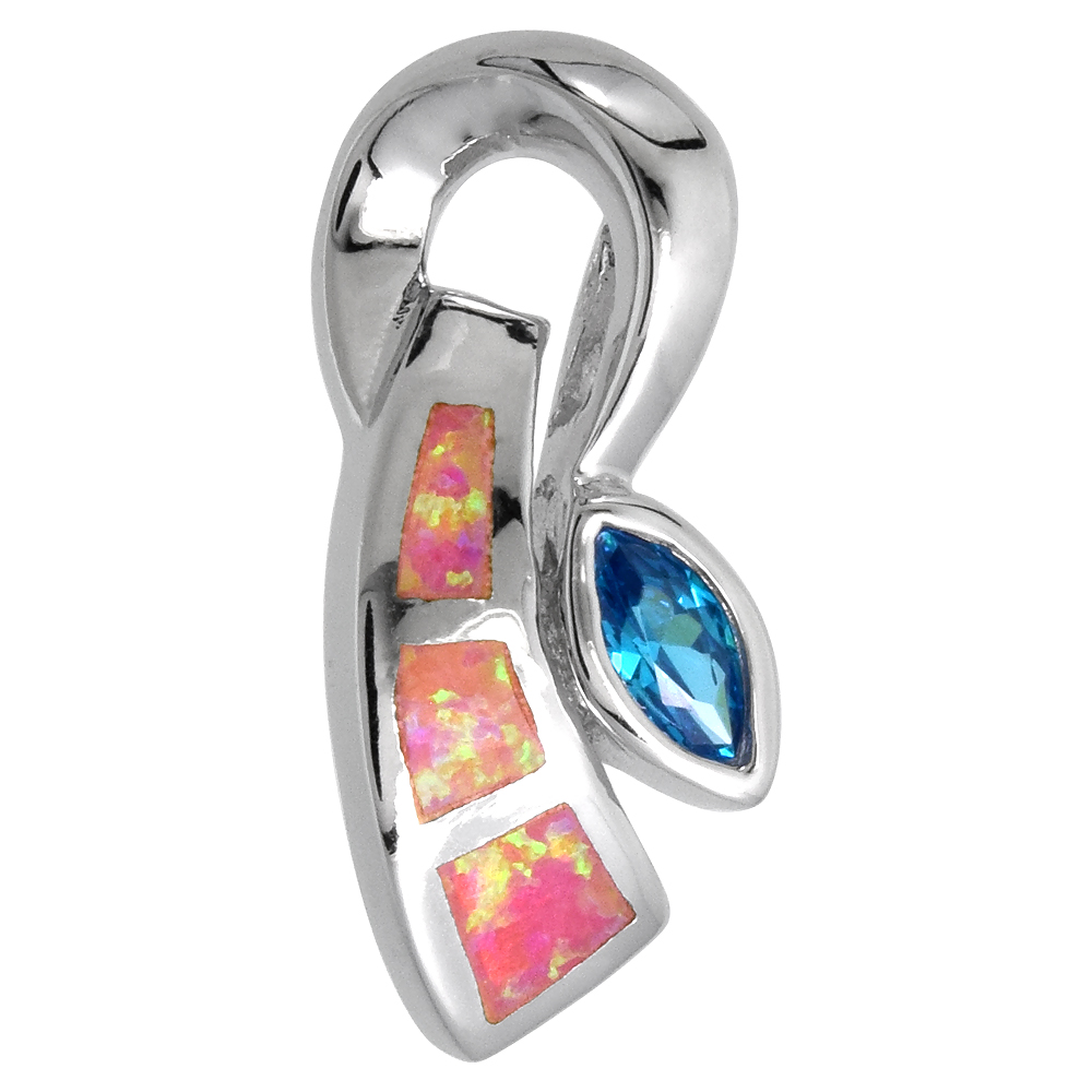 Sterling Silver Synthetic Pink Opal Blue Topaz CZ Necklace for Women Center 7/8 inch ROPH_25