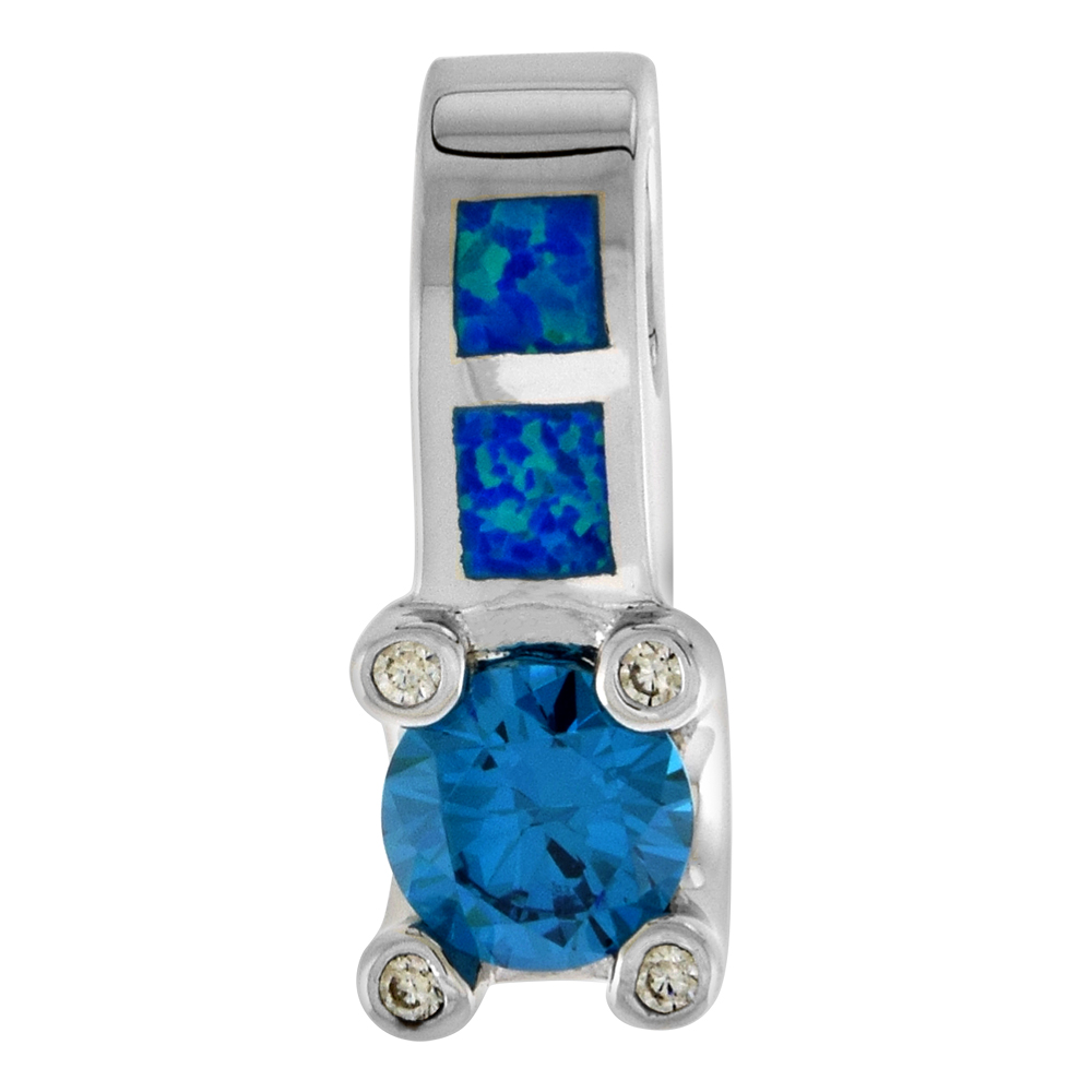 Sterling Silver Synthetic Opal Drop Necklace for Women Amethyst CZ 7 mm Center 3/4 inch ROPH_25
