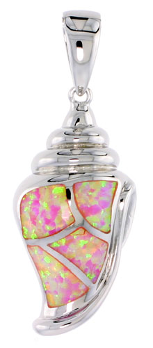 Sterling Silver Synthetic Pink Opal Conch Shell Necklace Cubic Zirconia Accent 1 1/8 inch ROPH_25