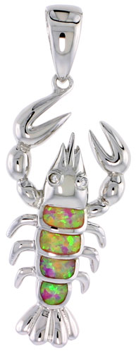 Sterling Silver Synthetic Pink Opal Lobster Necklace Cubic Zirconia Accent 1 3/8 inch ROPH_25