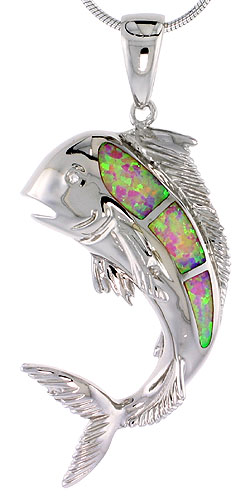 Sterling Silver Synthetic Pink Opal Mahi-Mahi Necklace Cubic Zirconia Accent 1 3/8 inch ROPH_25