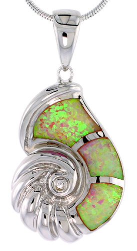 Sterling Silver Synthetic Pink Opal Seashell Necklace Cubic Zirconia Accent 1 1/8 inch ROPH_25