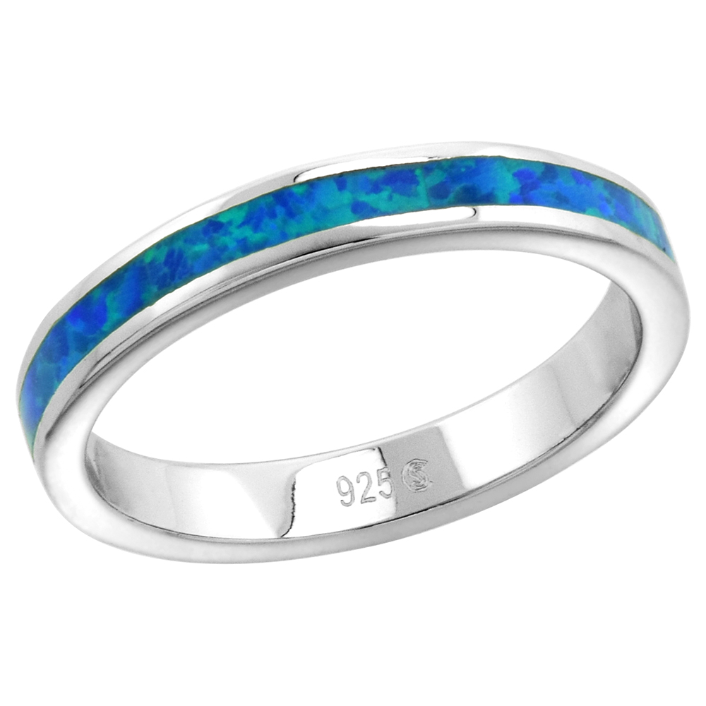 3mm Sterling Silver Synthetic Opal Stackable Ring for Women and Girls sizes 6-9