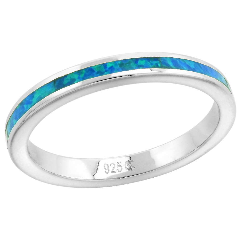 2.5mm Sterling Silver Synthetic Opal Stackable Ring for Women and Girls sizes 6-9