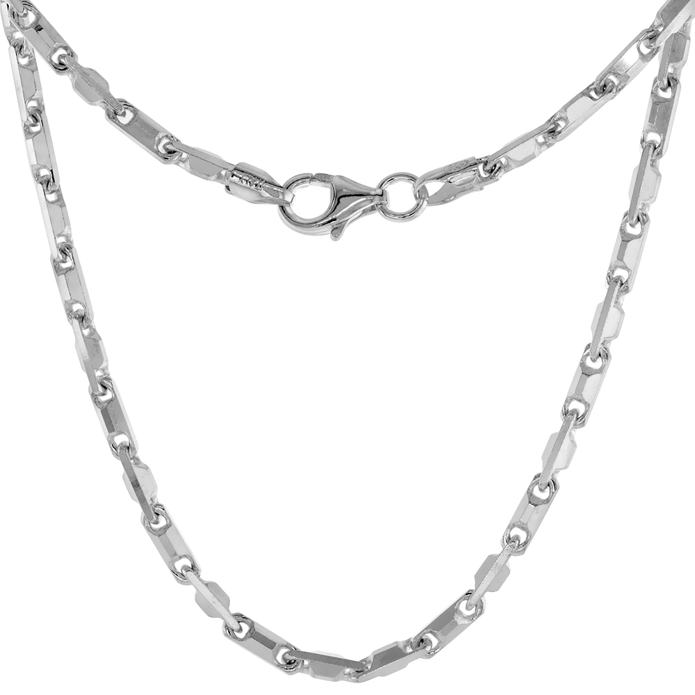 Sterling Silver Baht Chain Necklaces & Bracelets 2.5mm Beveled Edges Nickel Free Italy, sizes 7 - 30 inch