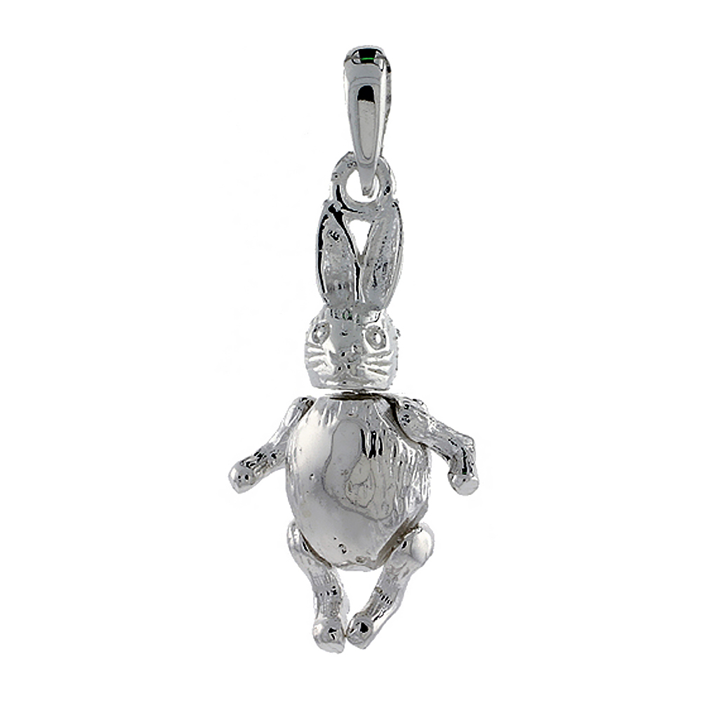 Sterling Silver High Polished Movable Rabbit Pendant 1 1/16 inch long