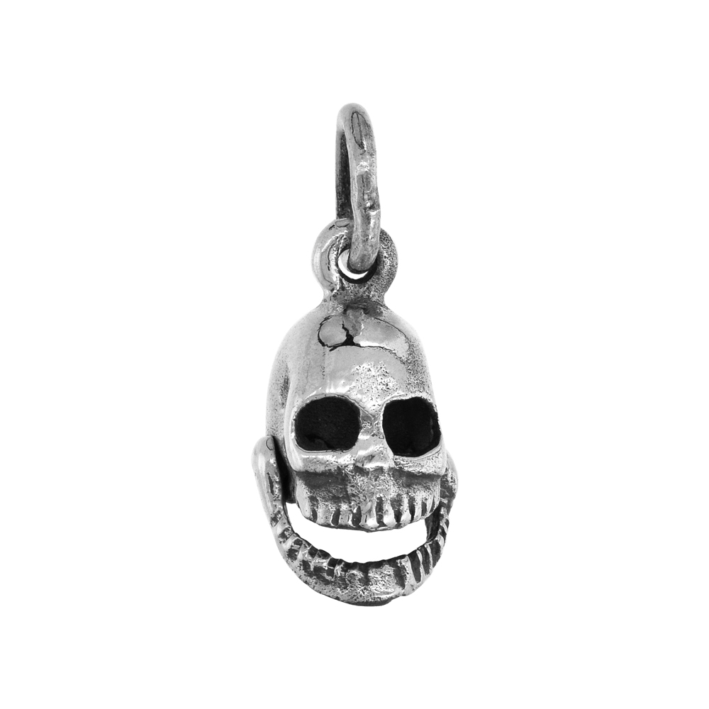 Sterling Silver High Polished Movable Skull Pendant 9/16 inch long