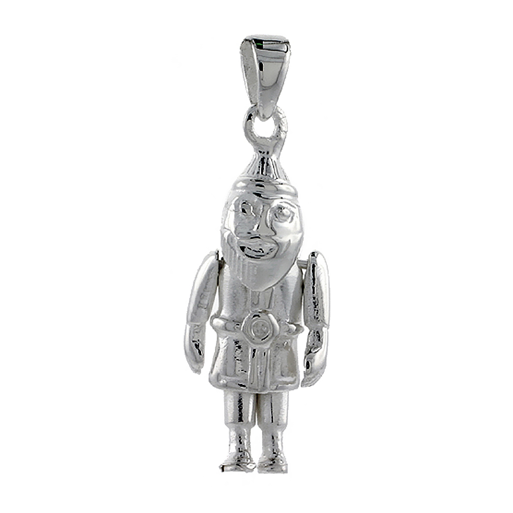 Sterling Silver High Polished Movable Santa Claus Pendant 1 inch long