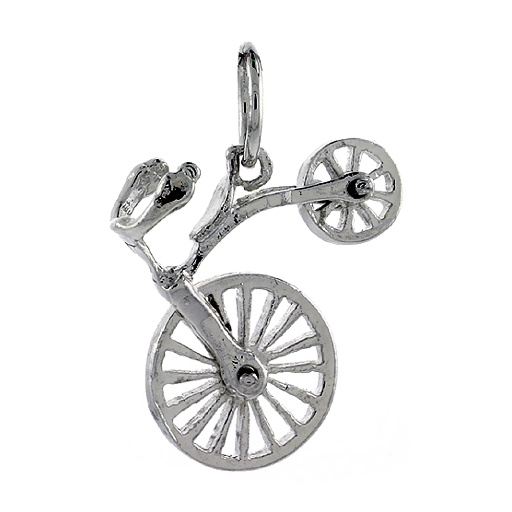 Sterling Silver High Polished Movable Bicycle Pendant 1 inch long