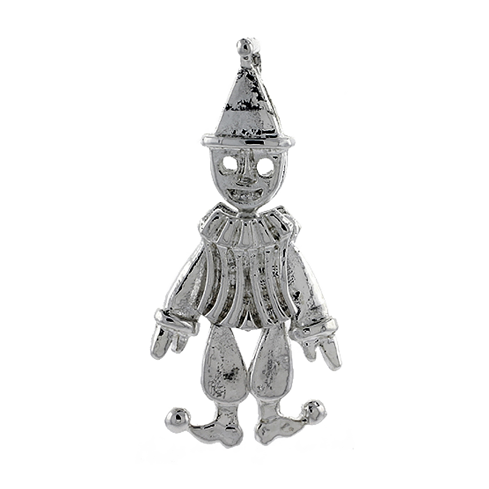Sterling Silver High Polished Movable Clown Pendant 1 1/4 inch long