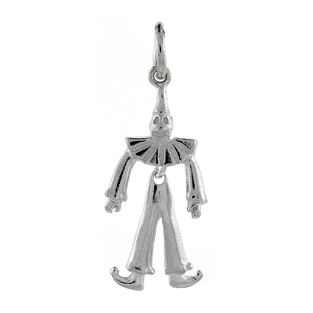 Sterling Silver High Polished Movable Clown Pendant 1 inch long