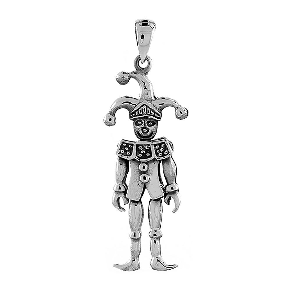Sterling Silver High Polished Movable Clown Pendant 1 7/16 inch long