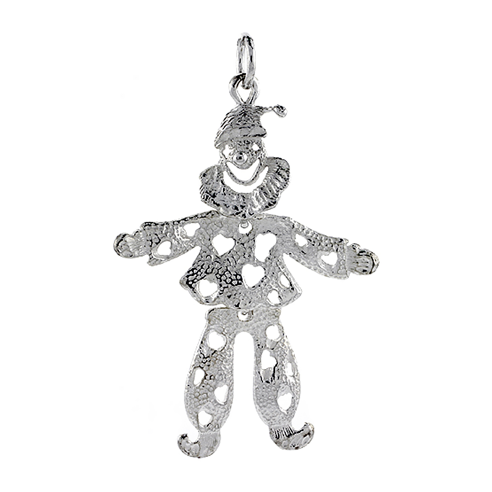 Sterling Silver High Polished Large Movable Clown Pendant 1 15/16 inch long