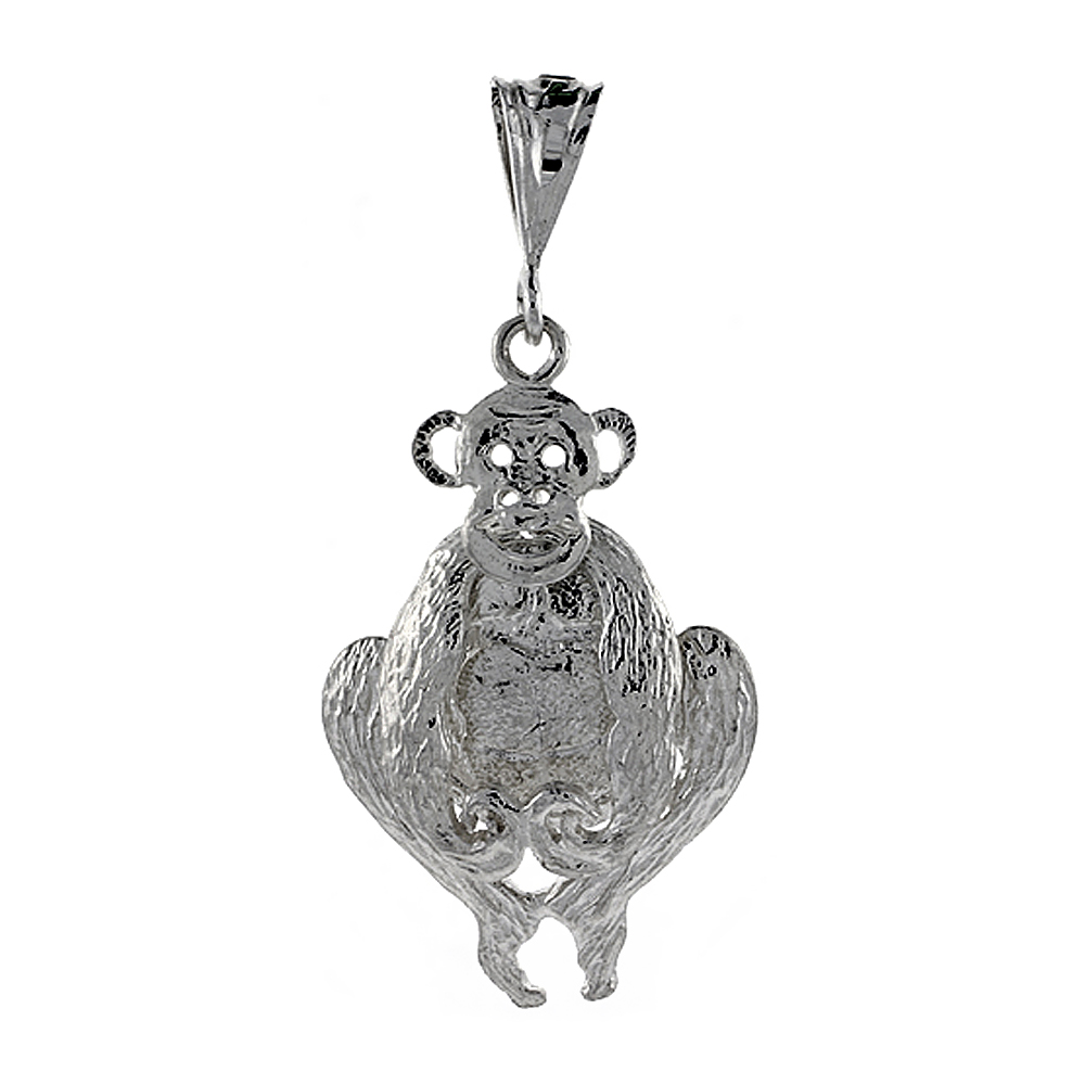 Sterling Silver Movable Monkey Pendant 1 5/16 inch long