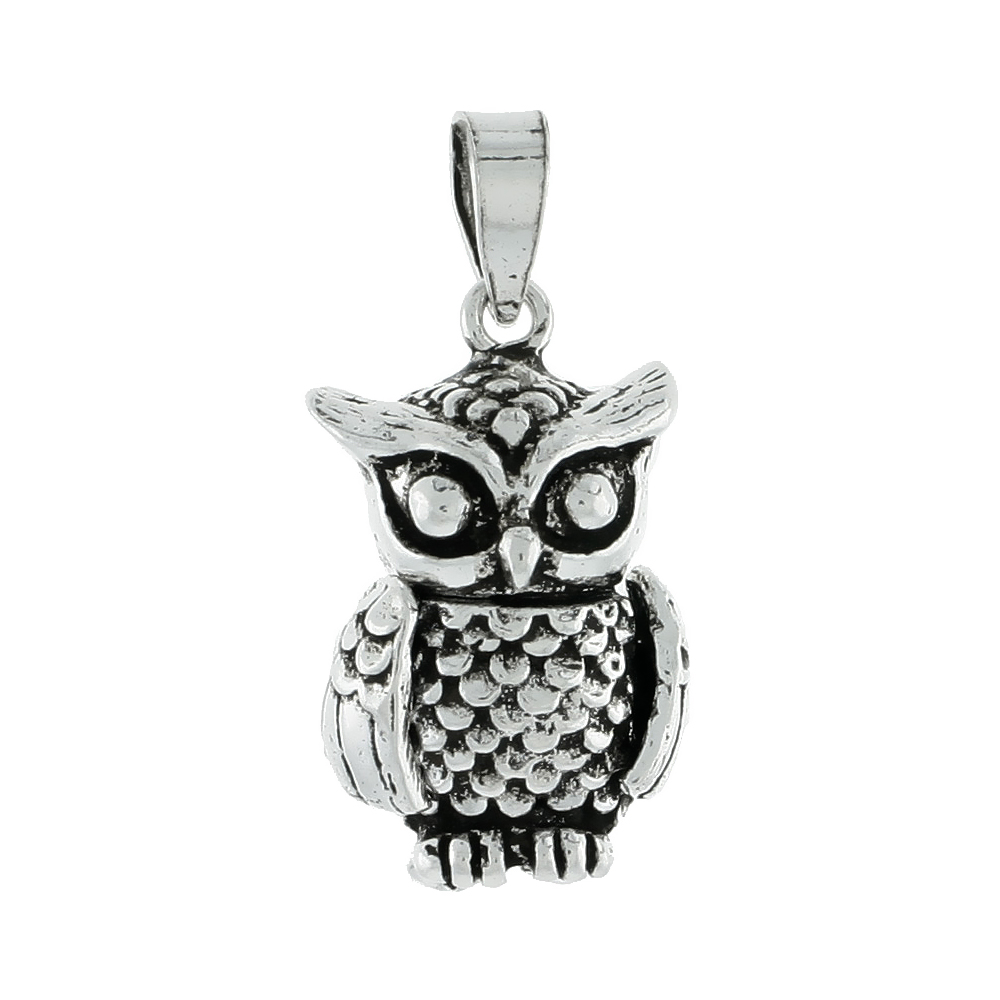 Sterling Silver Movable Owl Pendant 3/4 inch long