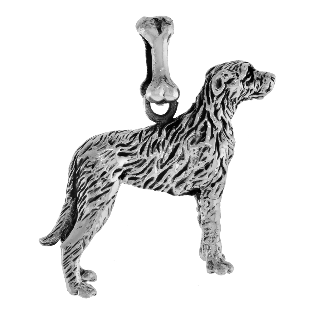 Sterling Silver Irish Wolfhound Dog Pendant 3-D full Body