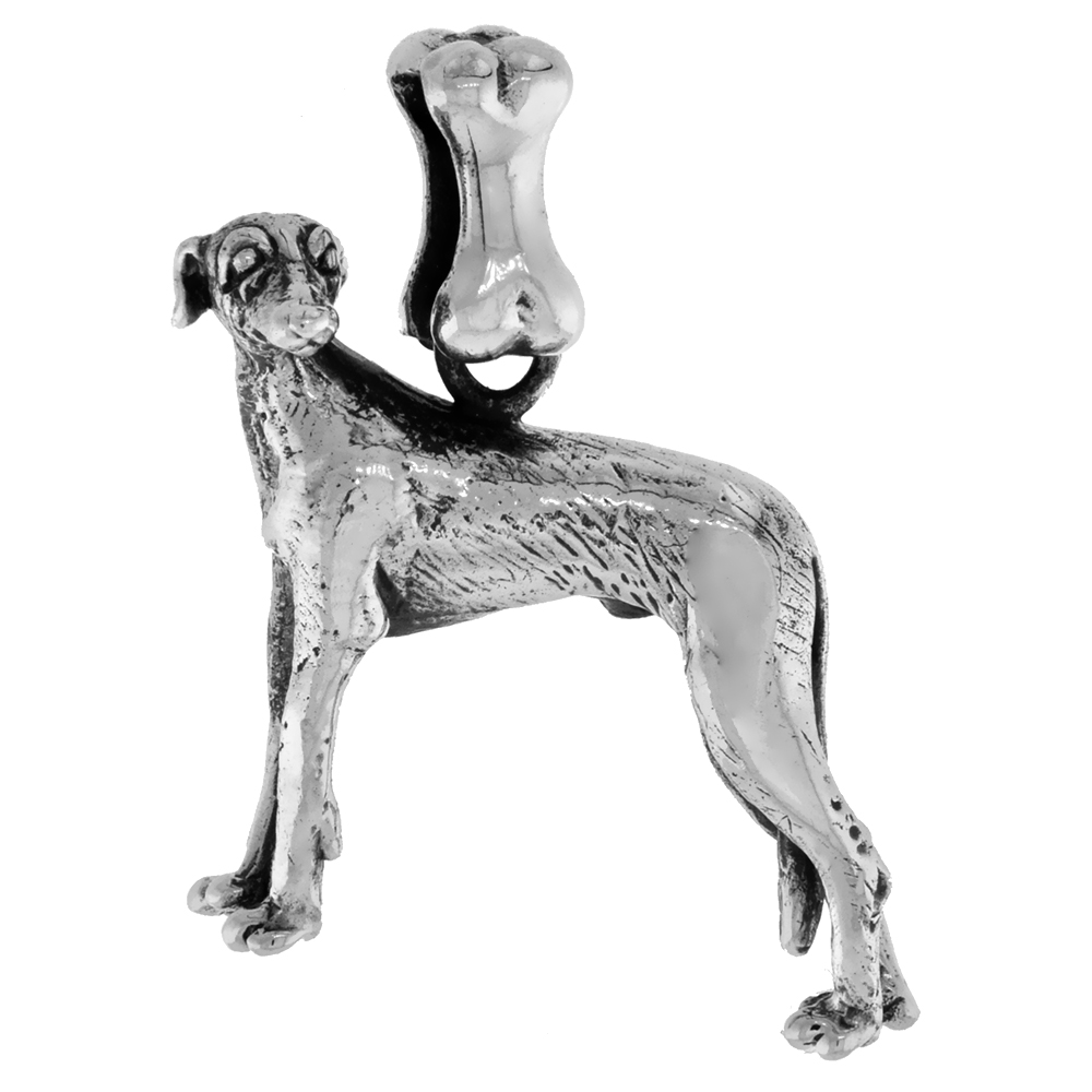 Sterling Silver Italian Greyhound Dog Pendant 3-D full Body
