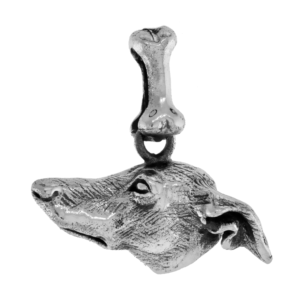 Sterling Silver Italian Greyhound Dog Pendant Head Profile