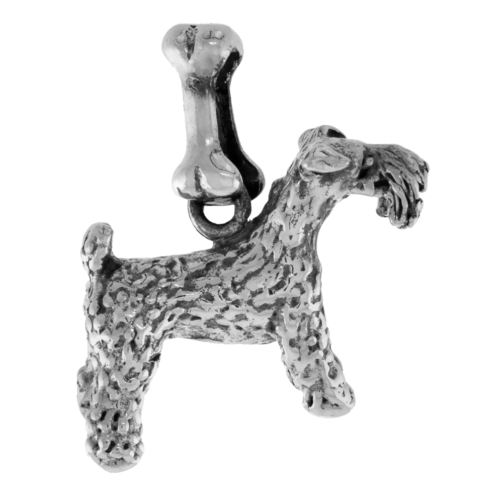 Sterling Silver Kerry Blue Terrier Dog Pendant 3-D full Body