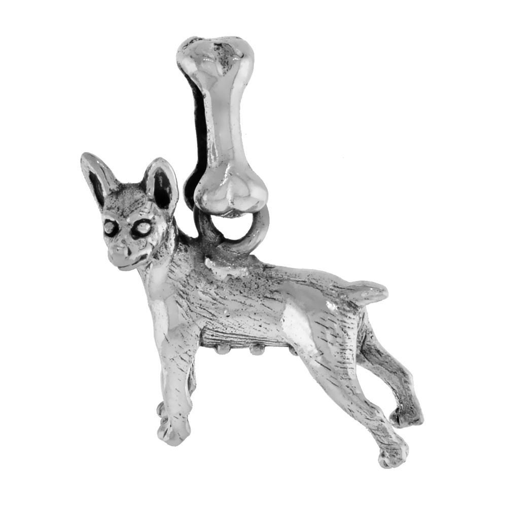 Sterling Silver Miniature Pinscher Dog Pendant 3-D full Body