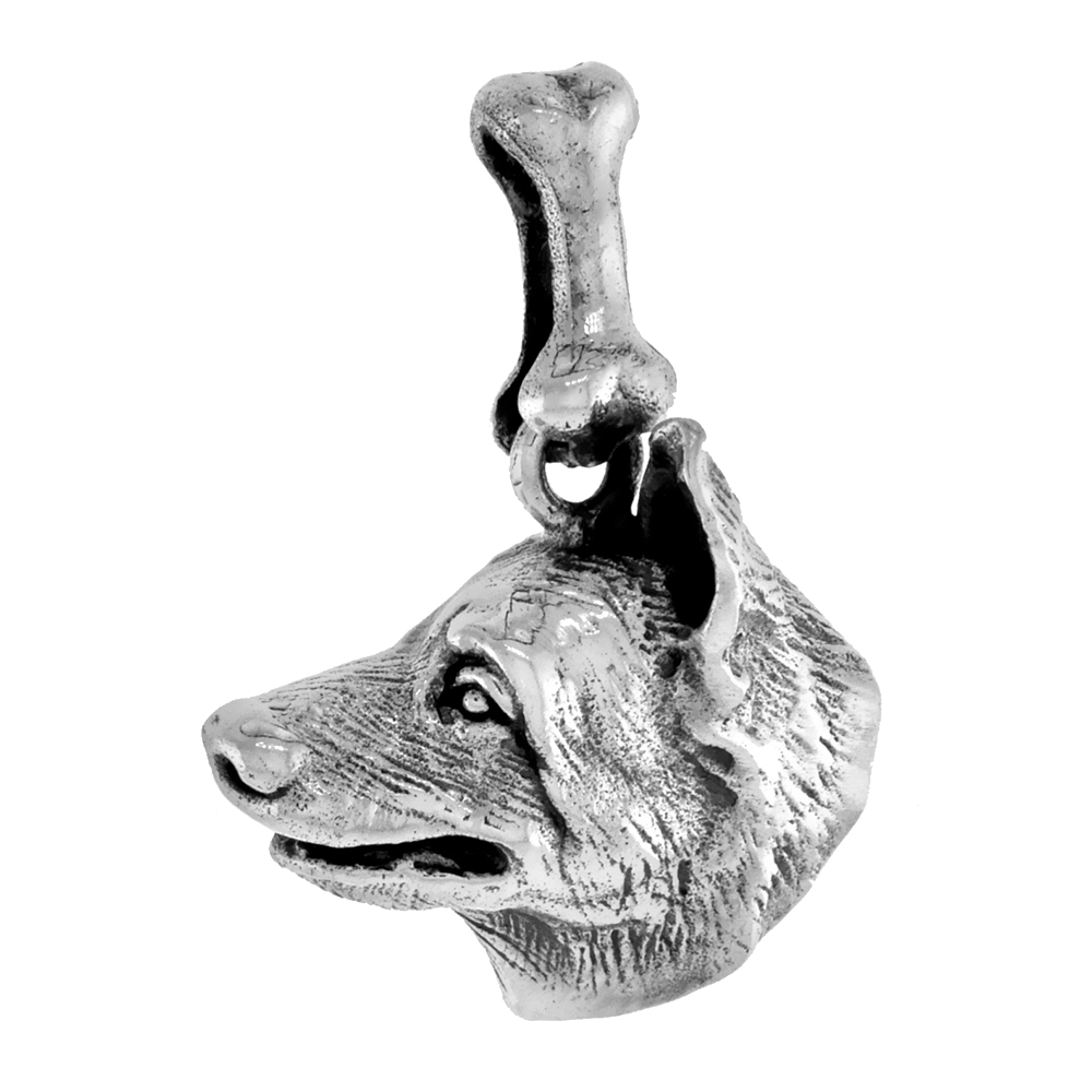 Sterling Silver Norwegian Elkhound Dog Pendant Head Profile