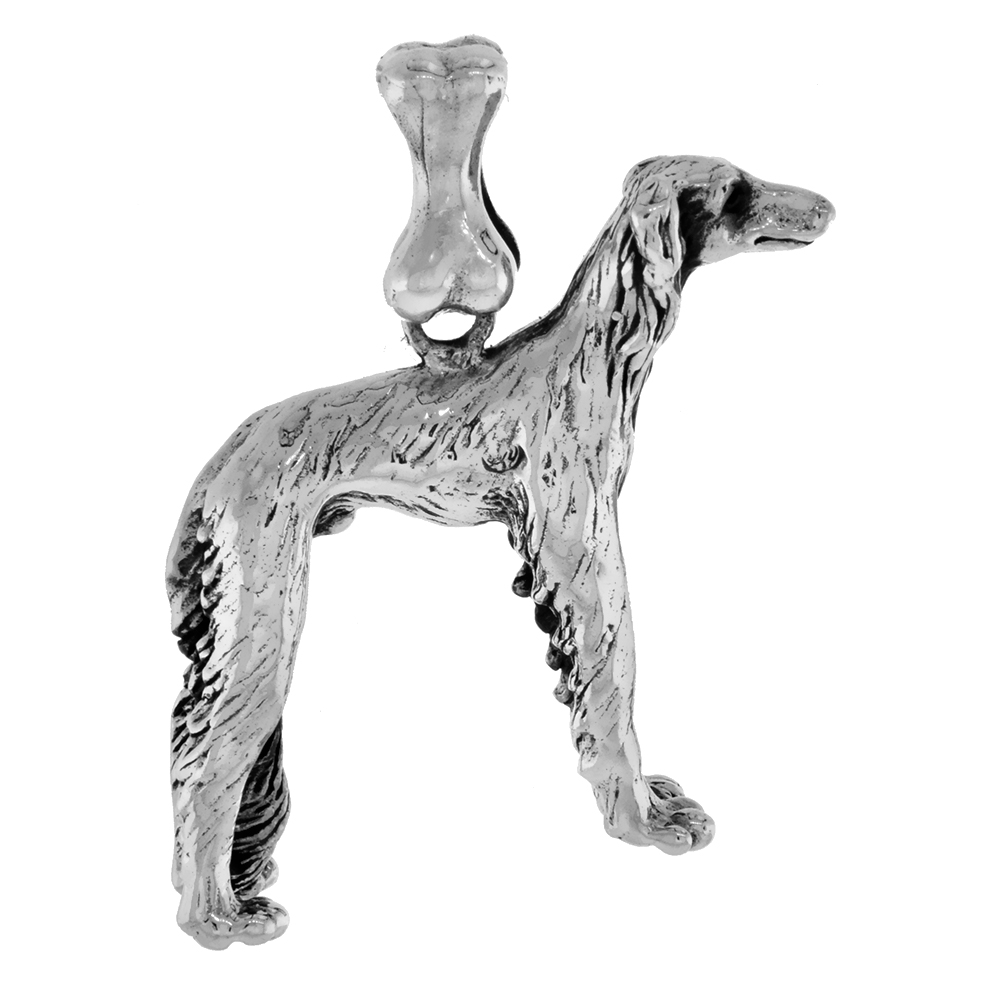 Sterling Silver Saluki Dog Pendant 3-D full Body