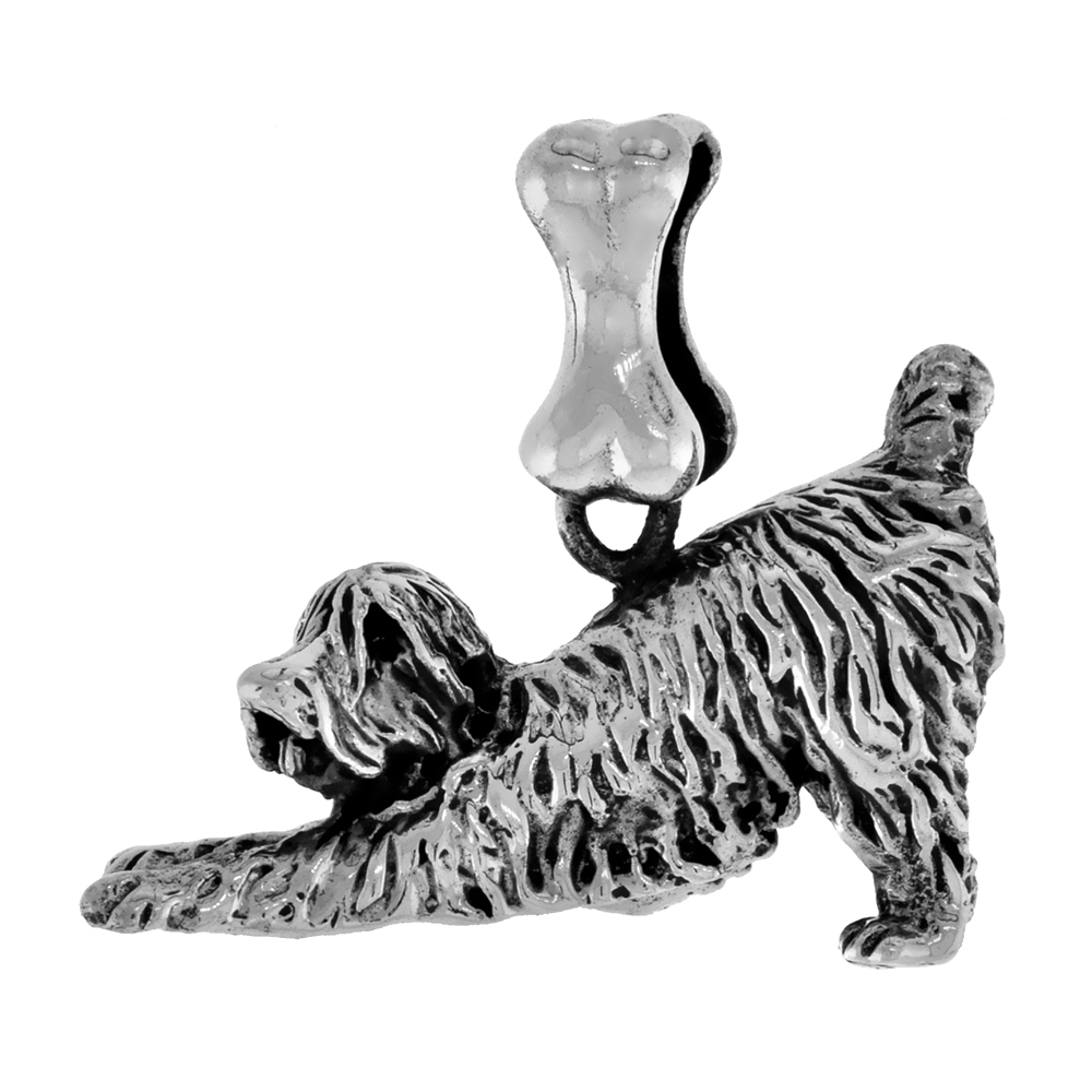 Sterling Silver Soft Coated Weather Terrier Dog Pendant 3-D full Body