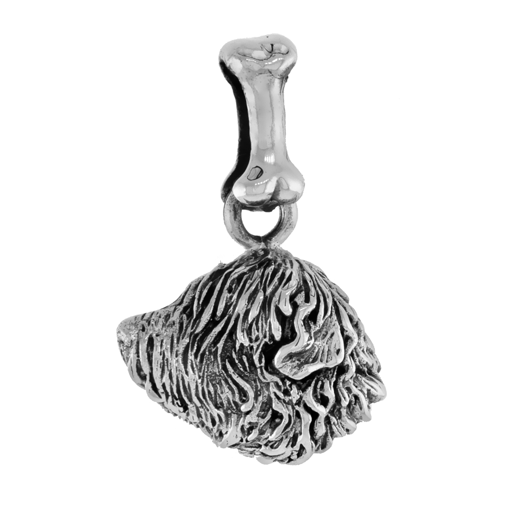 Sterling Silver Soft Coated Weather Terrier Dog Pendant Head Profile