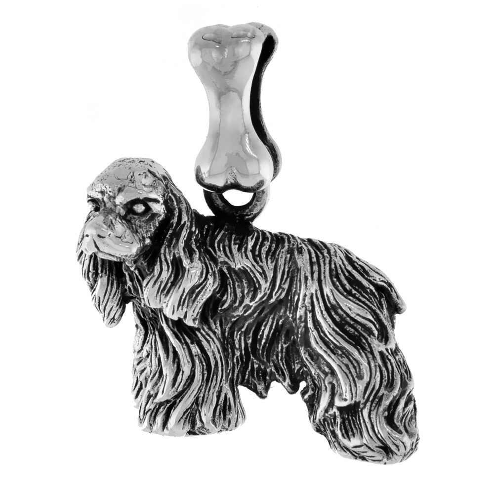 Sterling Silver American Cocker Dog Pendant 3-D full Body