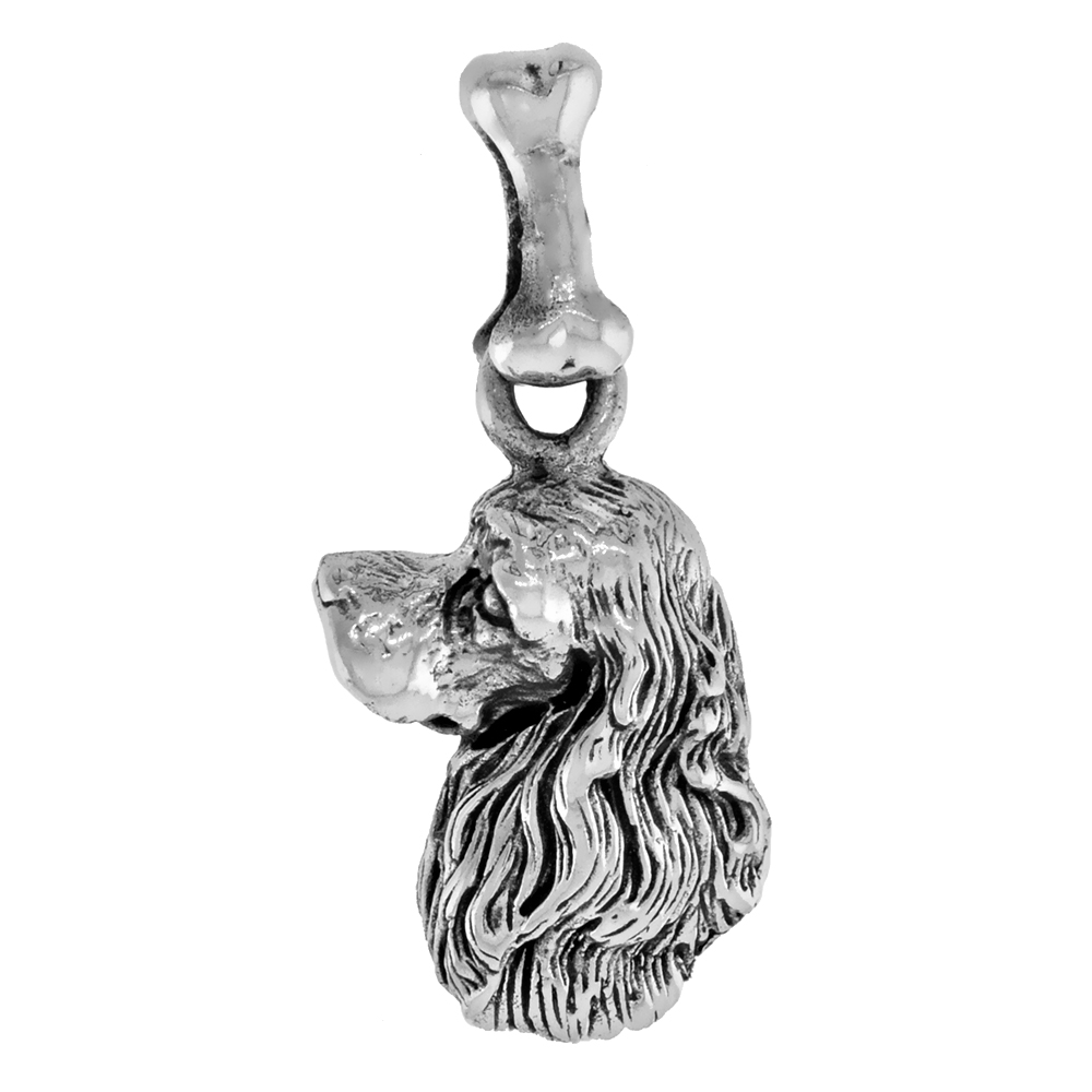 Sterling Silver American Cocker Dog Pendant Head Profile