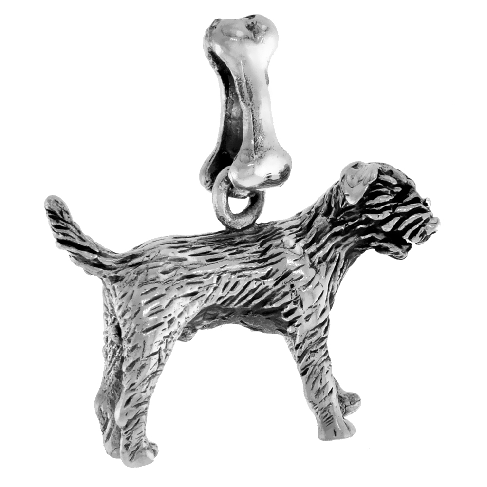 Sterling Silver Border Terrier Dog Pendant 3-D full Body