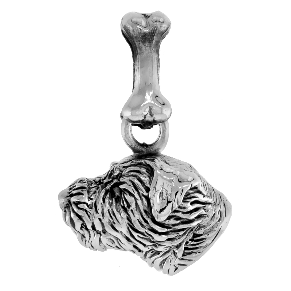 Sterling Silver Border Terrier Dog Pendant Head Profile
