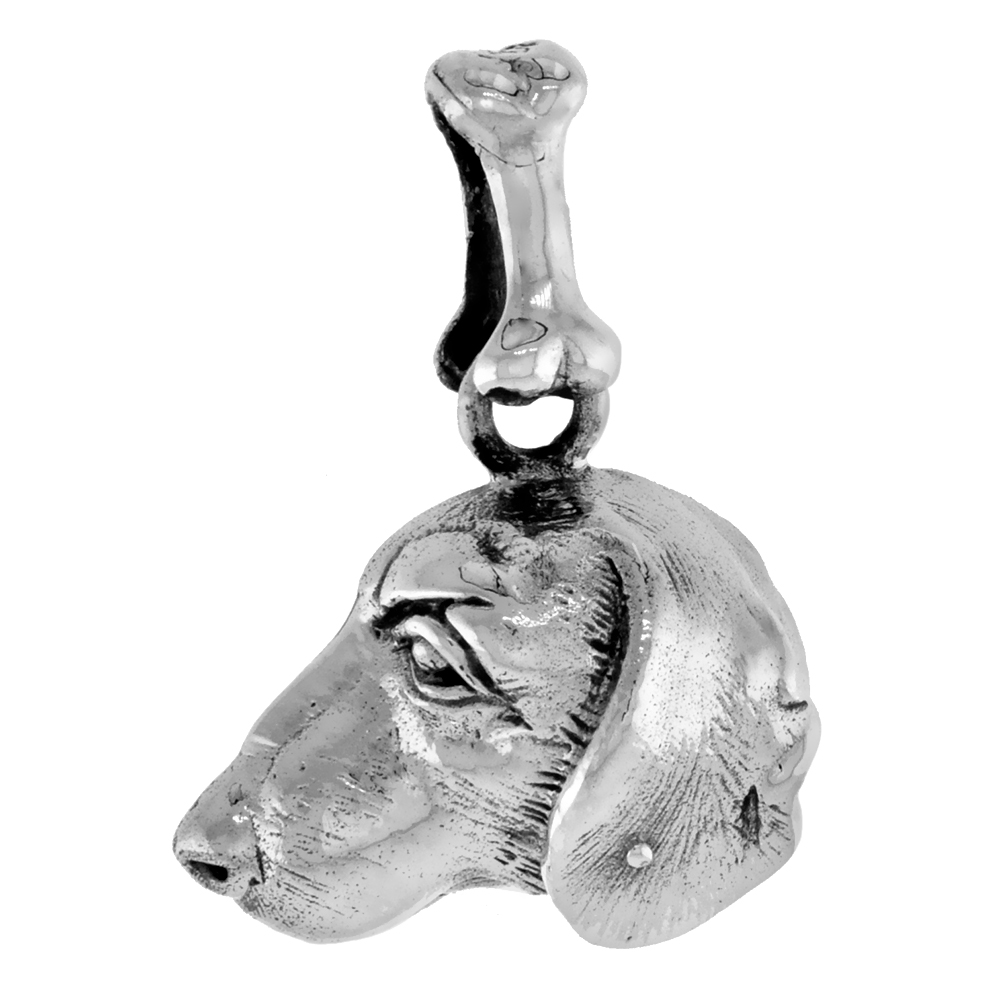 Sterling Silver Beagle Dog Pendant Head Profile