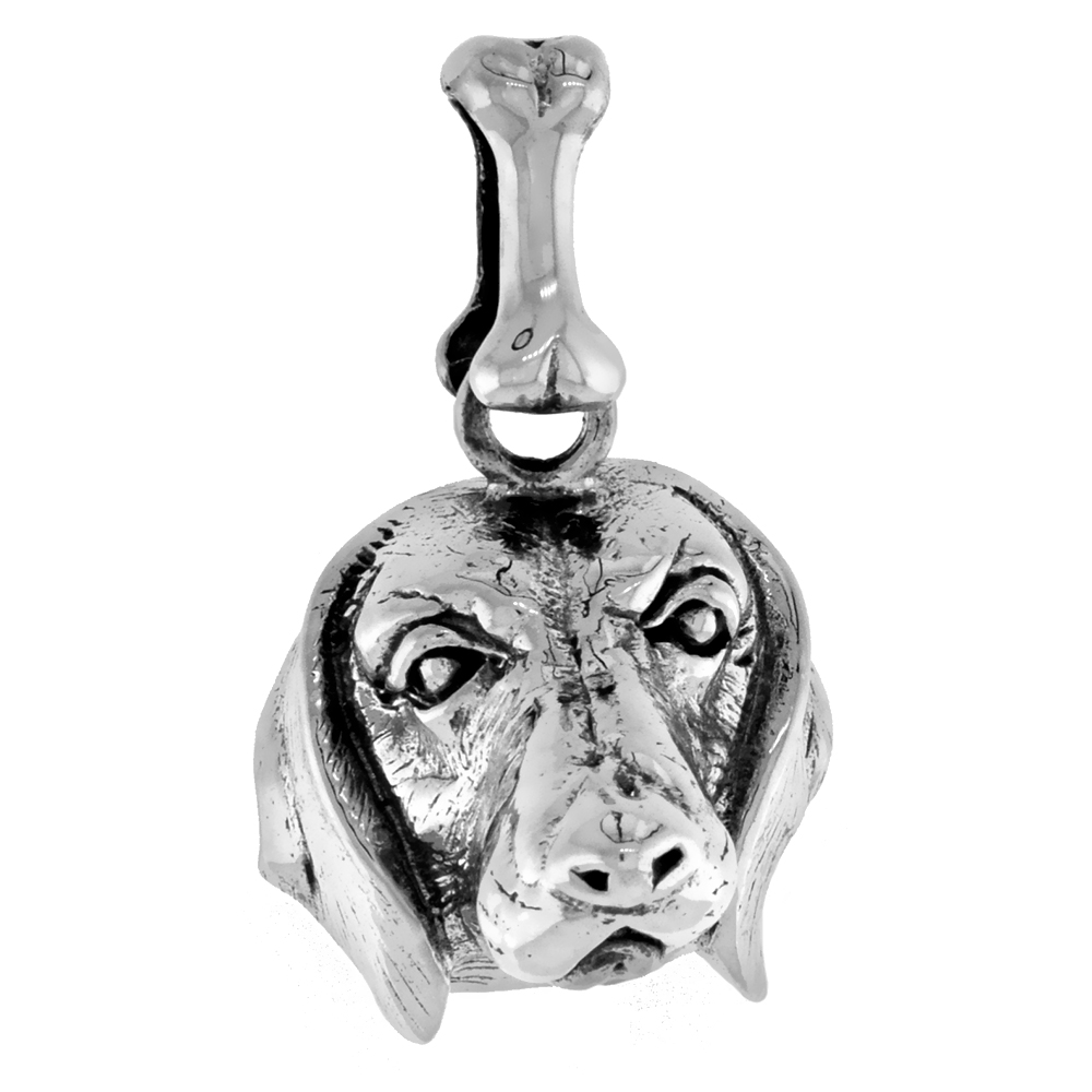 Sterling Silver Beagle Dog Pendant Head Looking Forward