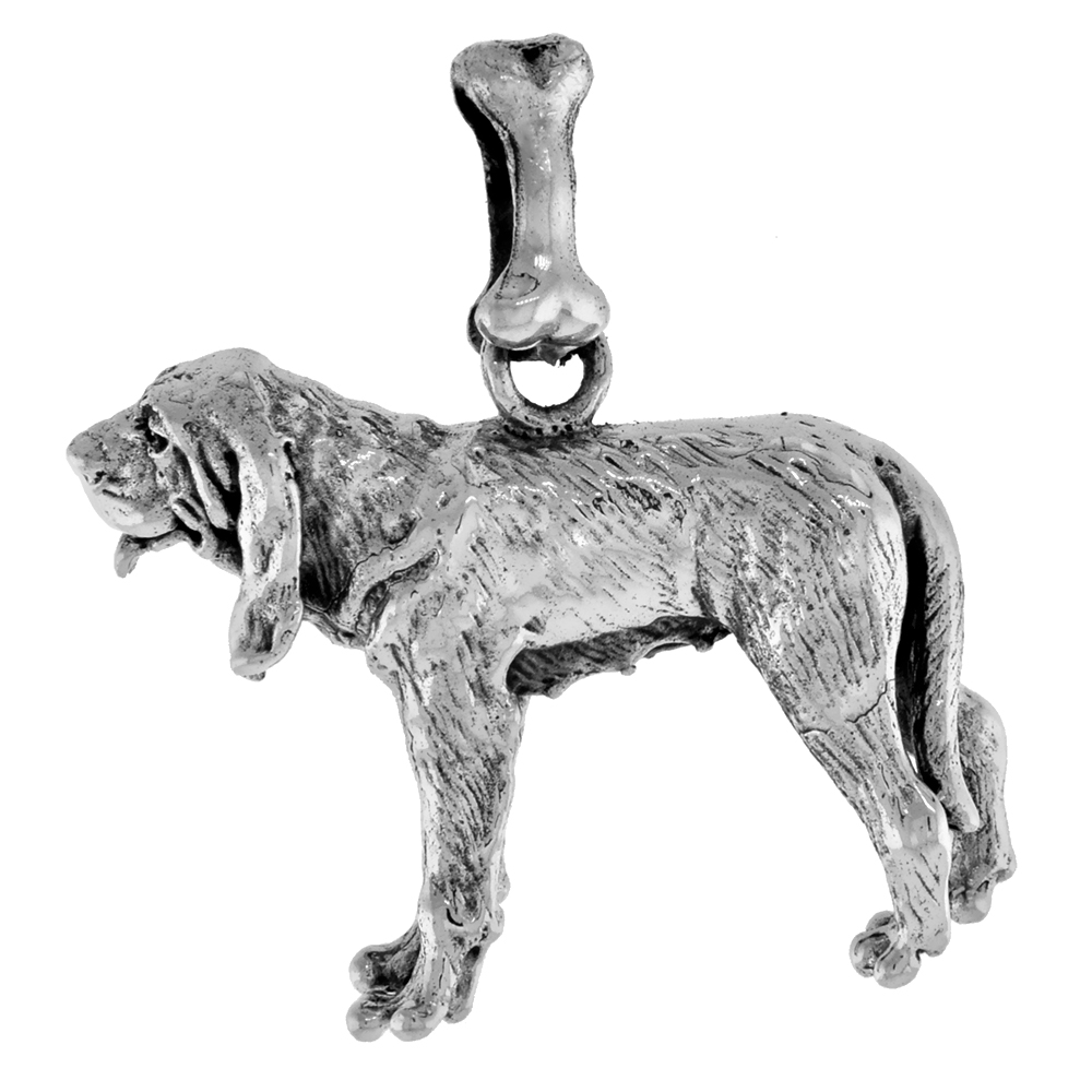 Sterling Silver Bloodhound Dog Pendant 3-D full Body