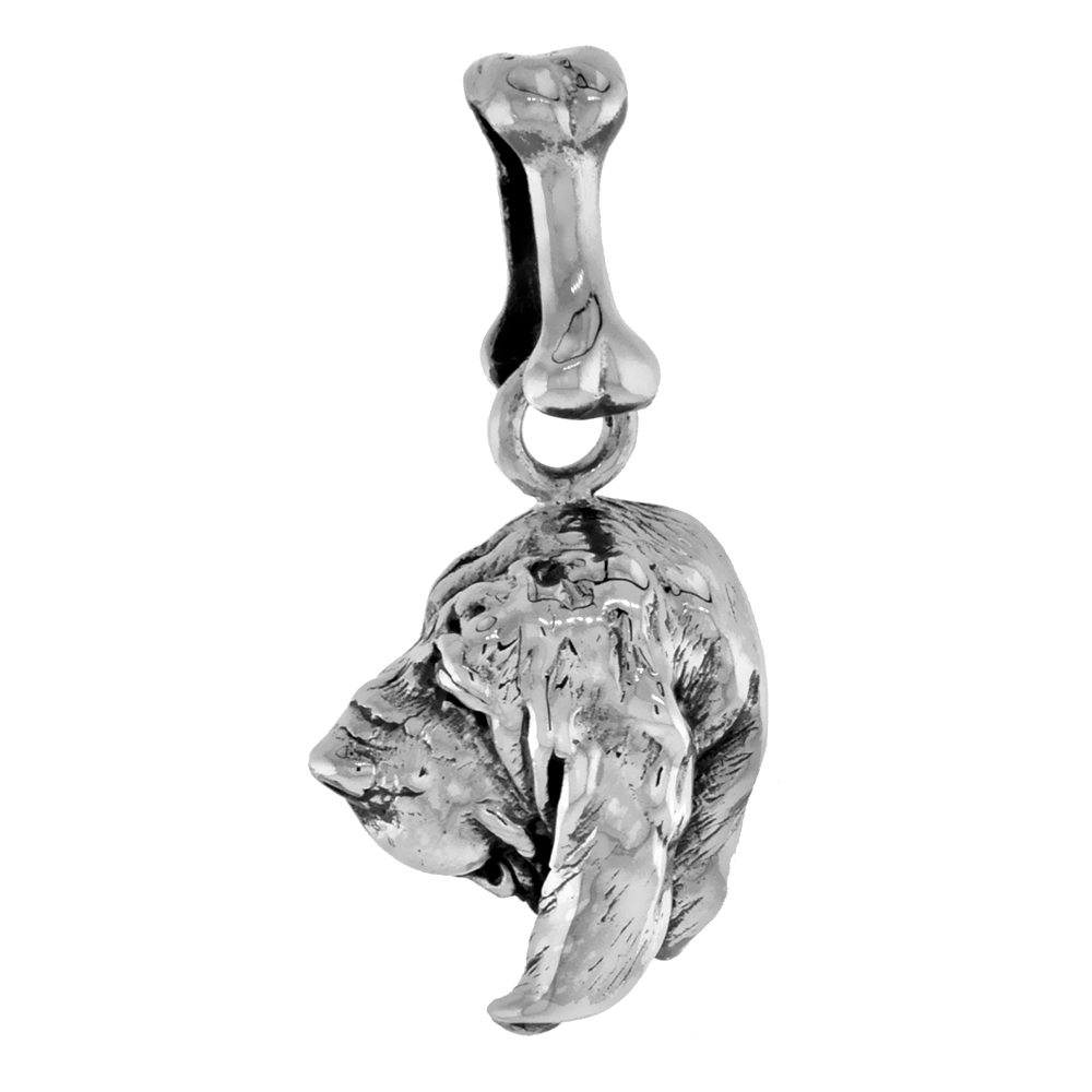 Sterling Silver Bloodhound Dog Pendant Head Profile